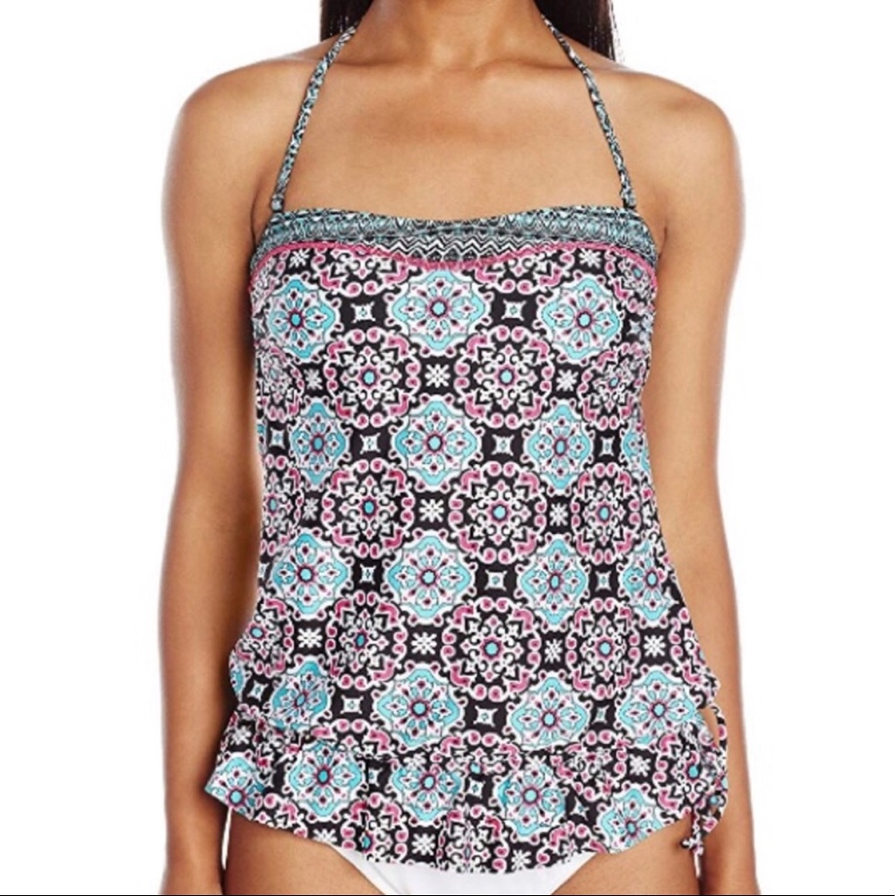 Blue and Pink Print Tankini Top 🌊